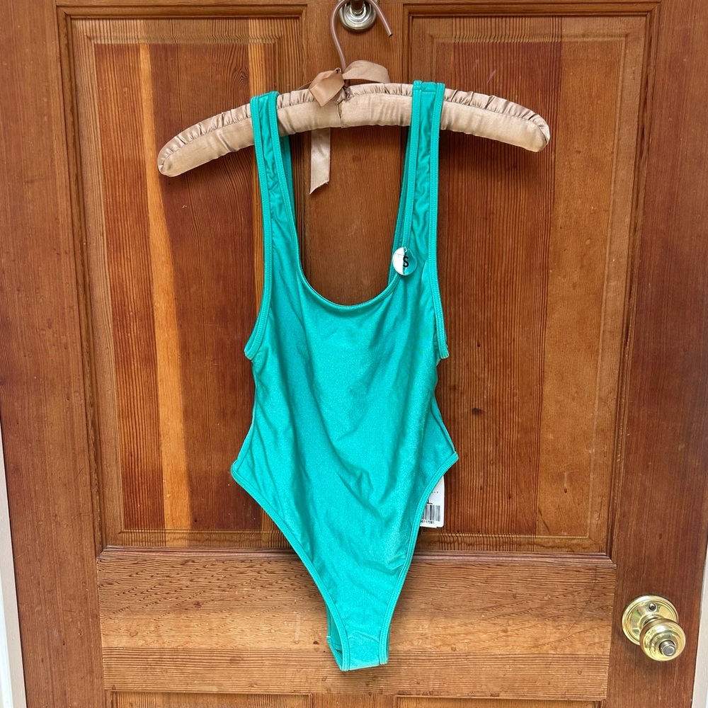 Metallic turquoise one piece bathing suit
